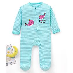 Babyhug Full Sleeves Footed Sleep Suit Dolphin Print -  Blue