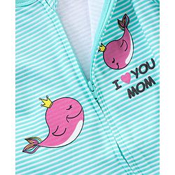 Babyhug Full Sleeves Footed Sleep Suit Dolphin Print -  Blue