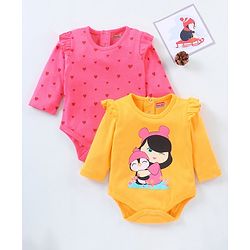 Babyhug 100% Cotton Full Sleeves Printed Onesie Pack of 2 - Pink Yellow