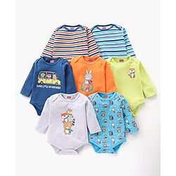 Babyhug 100% Cotton Full Sleeves Onesie Pack of 7 - Multicolor