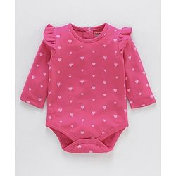 Babyhug 100% Cotton Full Sleeves Heart Printed Onesies Pack Of 2 - Pink