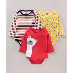 Babyhug 100% Cotton Full Sleeves Onesies Multi Print Pack of 3 - Multicolour
