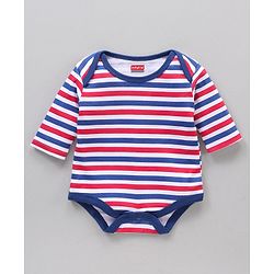 Babyhug 100% Cotton Full Sleeves Onesie Printed & Stripes Pack of 3 - Red Blue White
