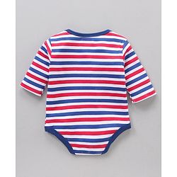 Babyhug 100% Cotton Full Sleeves Onesie Printed & Stripes Pack of 3 - Red Blue White