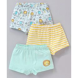 Babyhug 100% Cotton Briefs Stripes & Animal Print Pack of 3- Multicolor