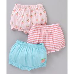 Babyhug 100% Cotton Bloomer Stripes & Peach Print Pack of 3- Multicolor