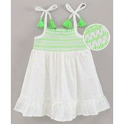 Babyhug Singlet Sleeves 100% Cotton Smocking Embroidered Dobby Frock - White