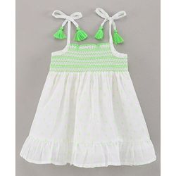 Babyhug Singlet Sleeves 100% Cotton Smocking Embroidered Dobby Frock - White