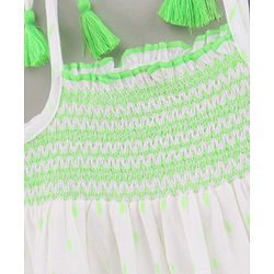 Babyhug Singlet Sleeves 100% Cotton Smocking Embroidered Dobby Frock - White