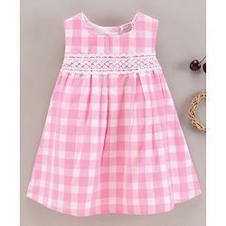 Babyhug 100% Cotton Sleeveless Checked Frock - Pink
