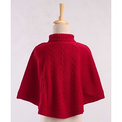 Babyhug Solid Woollen Poncho Cable Knit Design - Red