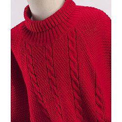 Babyhug Solid Woollen Poncho Cable Knit Design - Red