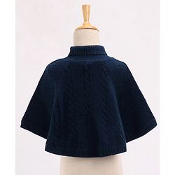 Babyhug Woollen Poncho Solid Colour & Cable Knit Design - Navy Blue