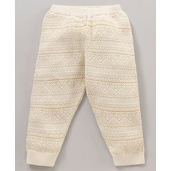 Babyhug Fleece Solid Full Length Lounge Pant - Off White