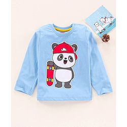 Babyhug Cotton Knit Full Sleeves Panda Printed T Shirt - Blue