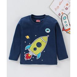 Babyhug Cotton Knit Full Sleeves T-Shirt Rocket Printed - Navy