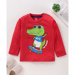 Babyhug Full Sleeves Cotton T-Shirt Crocodile Print - Red
