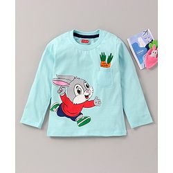 Babyhug Full Sleeves Cotton Knit T-Shirt Bunny Print - Blue