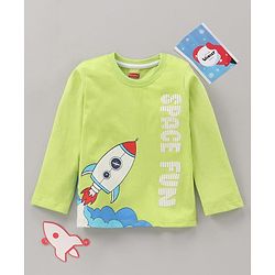 Babyhug Cotton Knit Full Sleeves Spaceship Printed T Shirt - Lime Punch