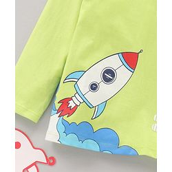 Babyhug Cotton Knit Full Sleeves Spaceship Printed T Shirt - Lime Punch