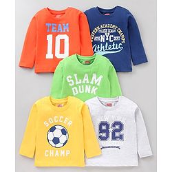 Babyhug Full Sleeves Cotton T-Shirts Printed Pack of 5- Multicolor