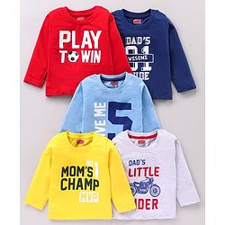 Babyhug Full Sleeves Tees Text Print Pack of 5 - Multicolor
