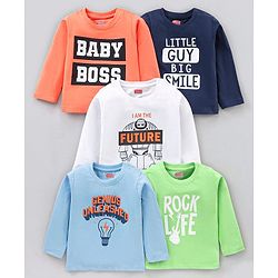 Babyhug Full Sleeves Cotton T-Shirts Printed Pack of 5- Multicolor
