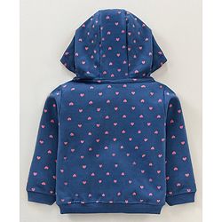 Babyhug Cotton Knit Full Sleeves Hooded Sweat Jacket Heart Print Applique - Blue