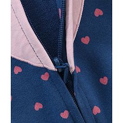 Babyhug Cotton Knit Full Sleeves Hooded Sweat Jacket Heart Print Applique - Blue