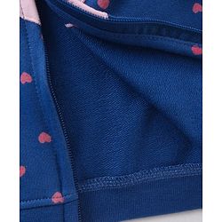 Babyhug Cotton Knit Full Sleeves Hooded Sweat Jacket Heart Print Applique - Blue