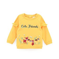 Babyhug Full Sleeves Cotton Knit Sweatshirt Animal Embroidered - Yellow