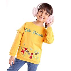 Babyhug Full Sleeves Cotton Knit Sweatshirt Animal Embroidered - Yellow