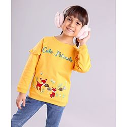 Babyhug Full Sleeves Cotton Knit Sweatshirt Animal Embroidered - Yellow