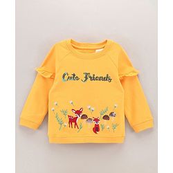 Babyhug Full Sleeves Cotton Knit Sweatshirt Animal Embroidered - Yellow