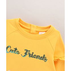 Babyhug Full Sleeves Cotton Knit Sweatshirt Animal Embroidered - Yellow