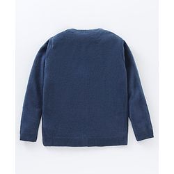 Babyhug Knit Full Sleeves Pullover Sweaters with Floral Applique - Navy