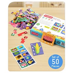 Babyhug 200 Pcs Learning Puzzles| Build 50 Puzzles of 4 Letter Word| Montessori Learning and Educational Puzzle for 3-6 Years Kids| Pre-School and Early Learning Gifting Toy| BIS Certified