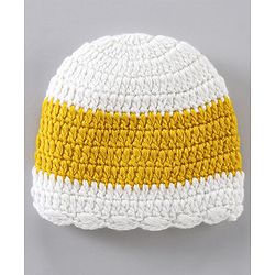 Babyhug Full Sleeves Color Block Woollen Dress with Cap Star Design - Off White Yellow