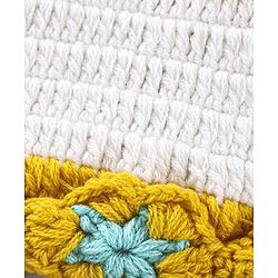 Babyhug Full Sleeves Color Block Woollen Dress with Cap Star Design - Off White Yellow