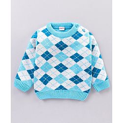 Babyhug Full Sleeves Sweater & Pyjama Set Printed - Blue
