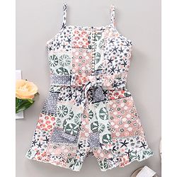 Babyhug 100% Cotton Singlet Sleeves Jumpsuit Multi Print  - Multicolor