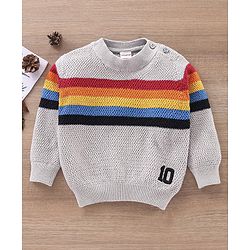 Babyhug Full Sleeves Striped Sweater - Grey