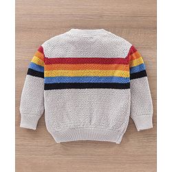 Babyhug Full Sleeves Striped Sweater - Grey