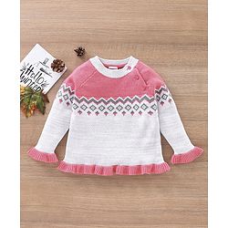 Babyhug Full Sleeves Fair Isle Sweater - Pink