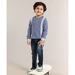 Babyhug Full Sleeves Cotton Knit Sweater Placement Print - Blue