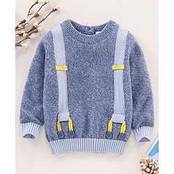 Babyhug Full Sleeves Cotton Knit Sweater Placement Print - Blue