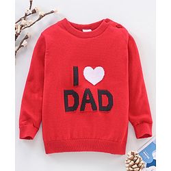 Babyhug Full Sleeves Cotton Knit Sweater Dad Print - Red