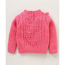 Babyhug Cotton Full Sleeves Cable Knit Sweater - Pink