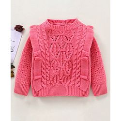 Babyhug Cotton Full Sleeves Cable Knit Sweater - Pink