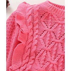 Babyhug Cotton Full Sleeves Cable Knit Sweater - Pink